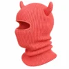 Coral Devil-Horn Knitted Balaclava – Rib Knit, Extended Neck – Image 3 of 4