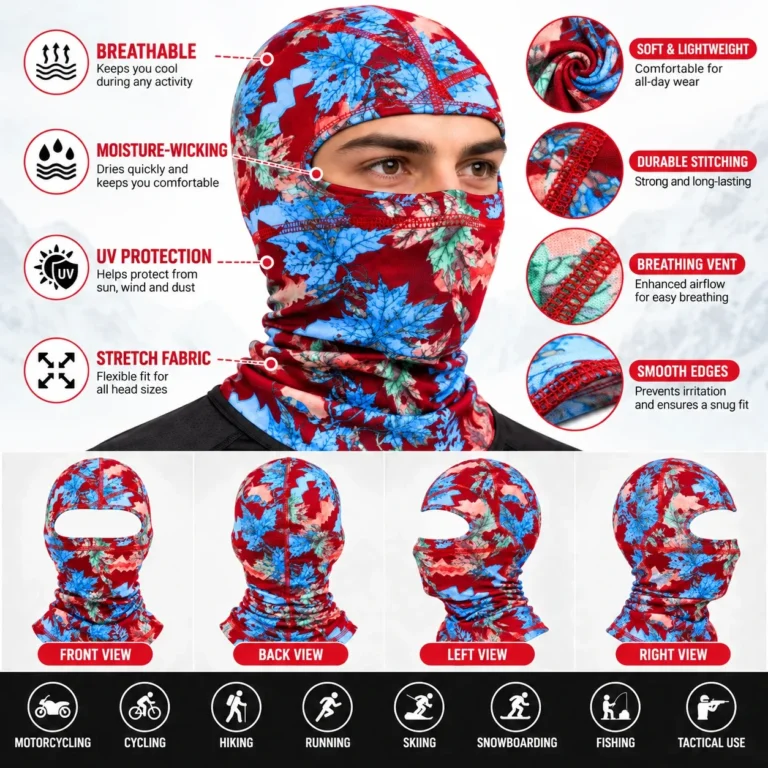 Custom Floral Camo Sublimated Balaclava – Red & Blue: features and views