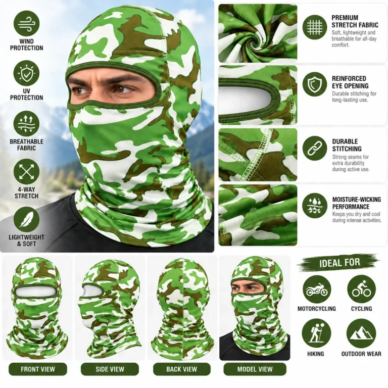 Custom Green Camo Sublimated Balaclava – Mesh Eye: features and views