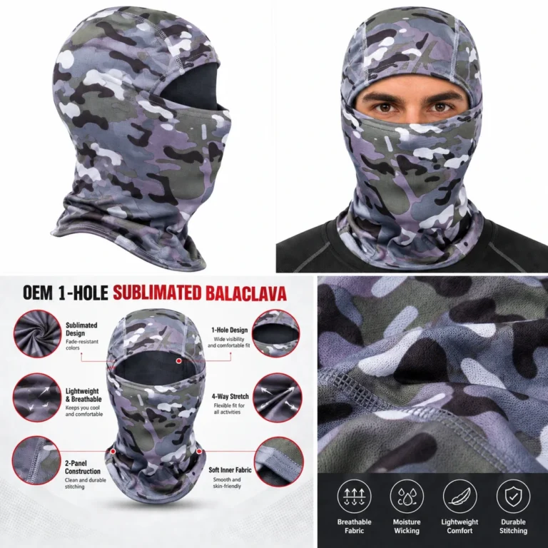 Custom Grey Camo Sublimated Balaclava – Two-Panel Build: features and views