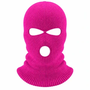 Pasamontañas tejido rosa intenso de tres aberturas – canalé elástico, talla única
