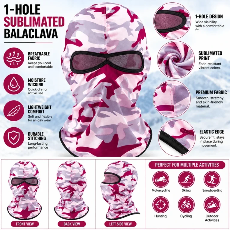 Custom Magenta Camo Sublimated Balaclava – Mesh Eye: features and views