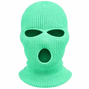 Cagoule tricotée vert menthe à trois ouvertures – ouvertures renforcées