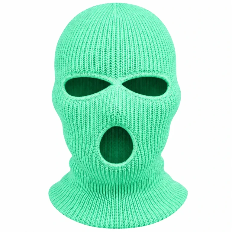 Front view of the mint three-hole knitted balaclava