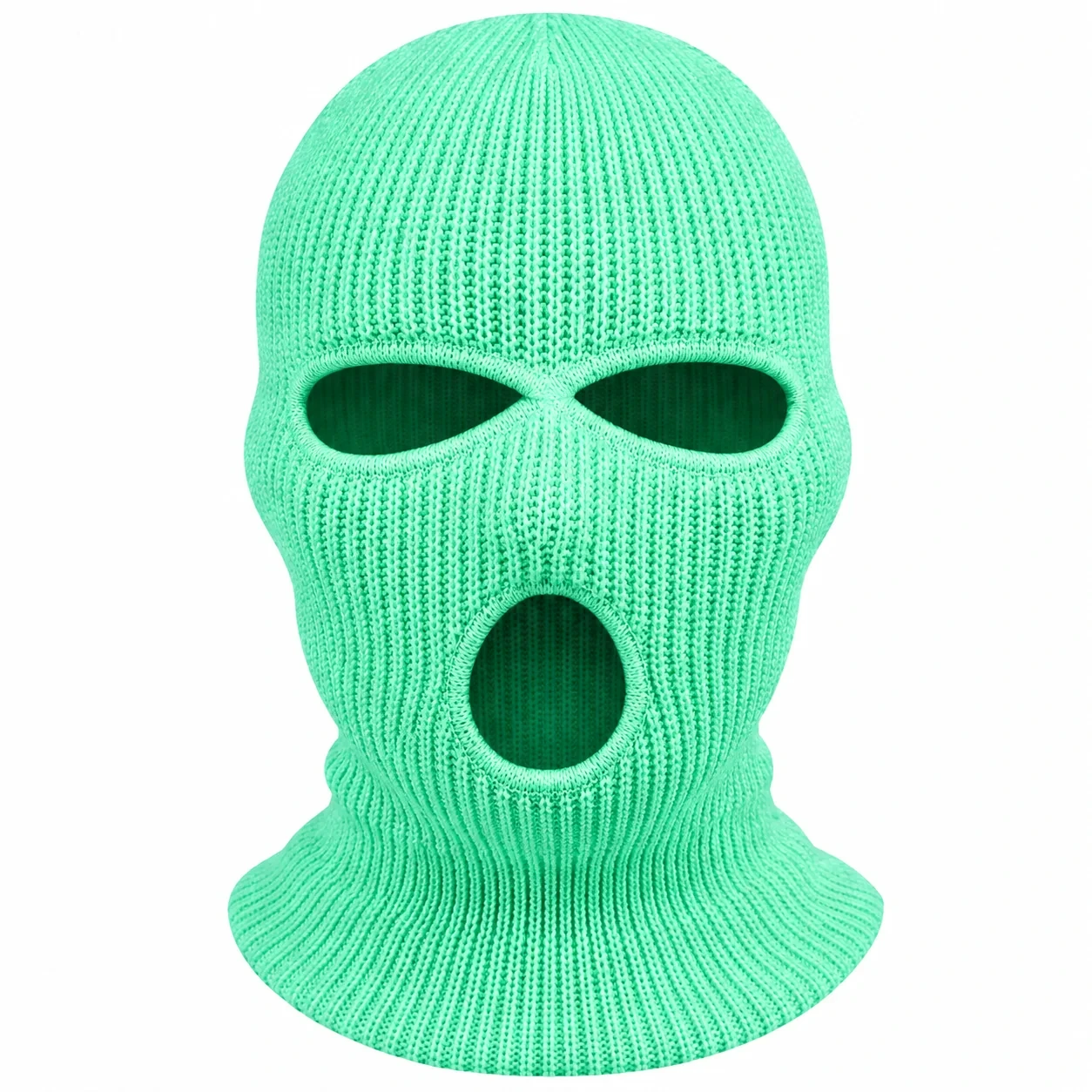 Front view of the mint three-hole knitted balaclava