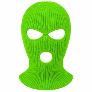 Neon Green Three-Hole Knitted Balaclava – Seamless Top, Rib Knit