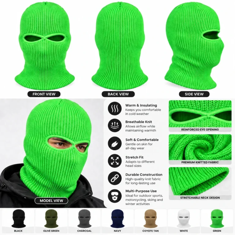 Neon Green Two-Hole Knitted Balaclava – For Outdoor and Winter Sports: features and views