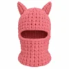 Pink Cat-Ear Knitted Balaclava – Plush Chunky Knit – Image 1 of 4
