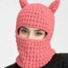 Pink Cat-Ear Knitted Balaclava – Plush Chunky Knit – Image 2 of 4