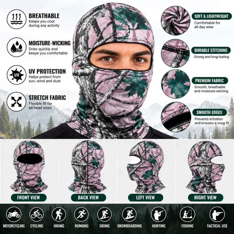 Custom Pink Tree Camo Sublimated Balaclava – Smooth Edges: features and views