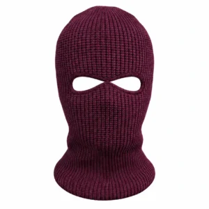 Plum Two-Hole Knitted Balaclava – Soft Acrylic Rib Knit