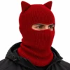 Pasamontañas tejido rojo con orejas de gato – canalé, abertura ancha – Imagen 2 de 4