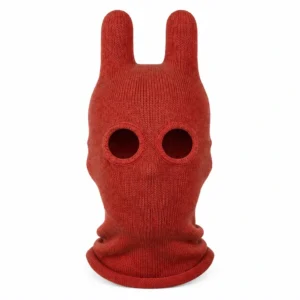 Rust Rabbit-Ear Knitted Balaclava – Round Eye Openings