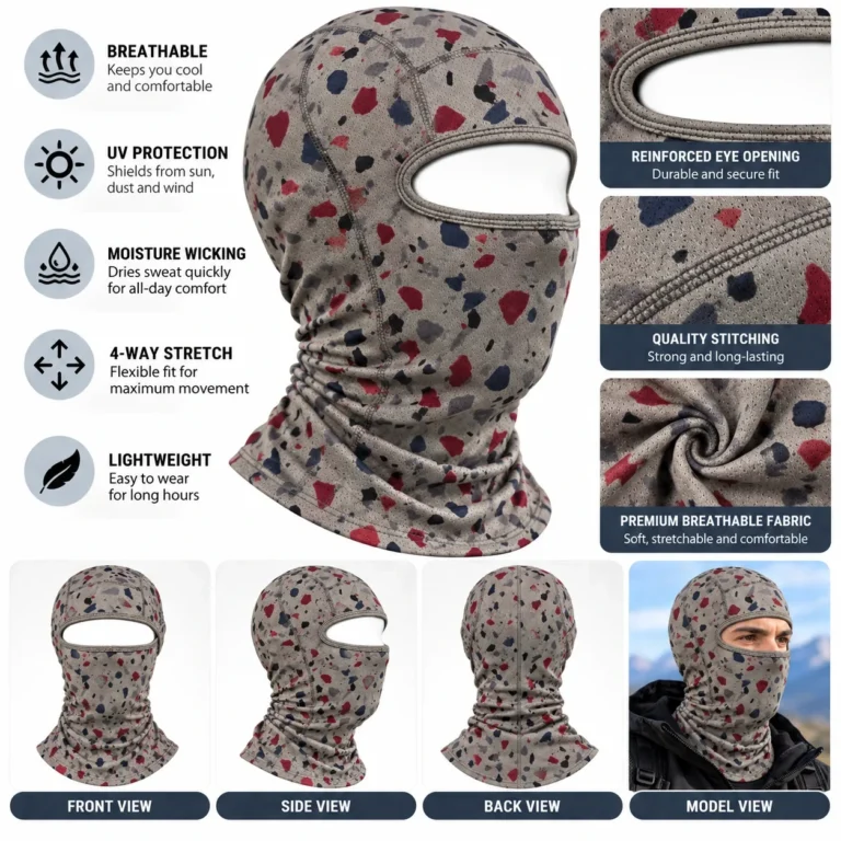 Custom Speckled Sublimated Balaclava – Grey Terrazzo Print: features and views