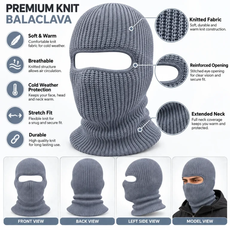 Steel Grey One-Hole Knitted Balaclava – Soft Knit Yarn: features and views