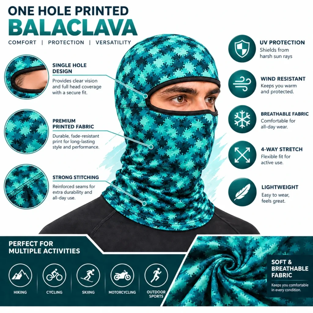 Cagoule imprimée à une ouverture – camouflage digital bleu canard : caractéristiques et vues