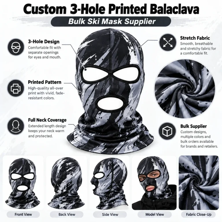Custom Three-Hole Printed Balaclava – Black & White Brush Print: features and views