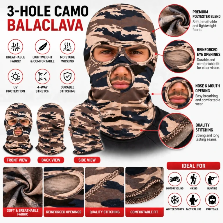 Custom Tiger-Stripe Camo Sublimated Balaclava – Three-Hole: features and views