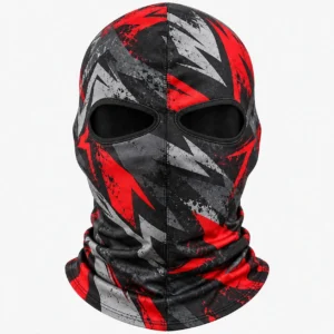 Custom Two-Hole Printed Balaclava – Red Geometric Design