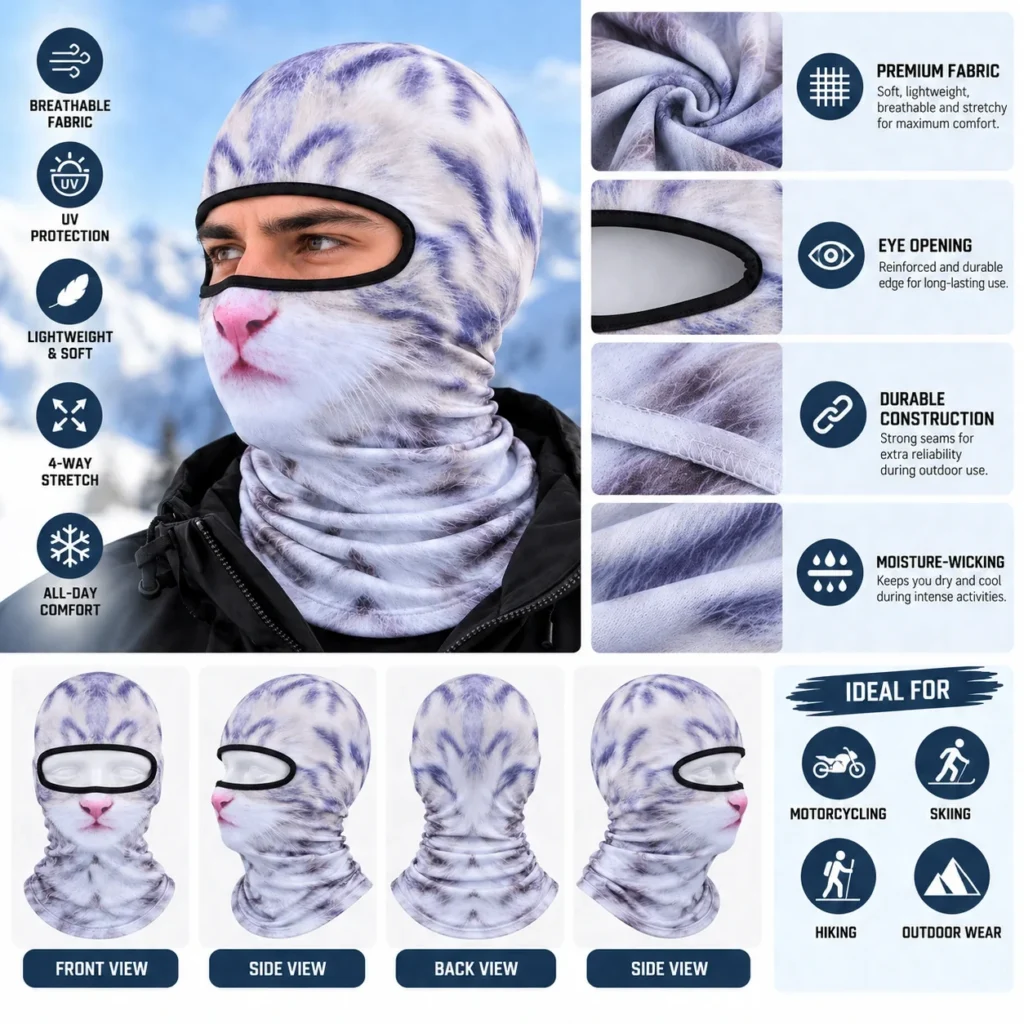 Cagoule sublimée chat blanc – enfants et mode : caractéristiques et vues
