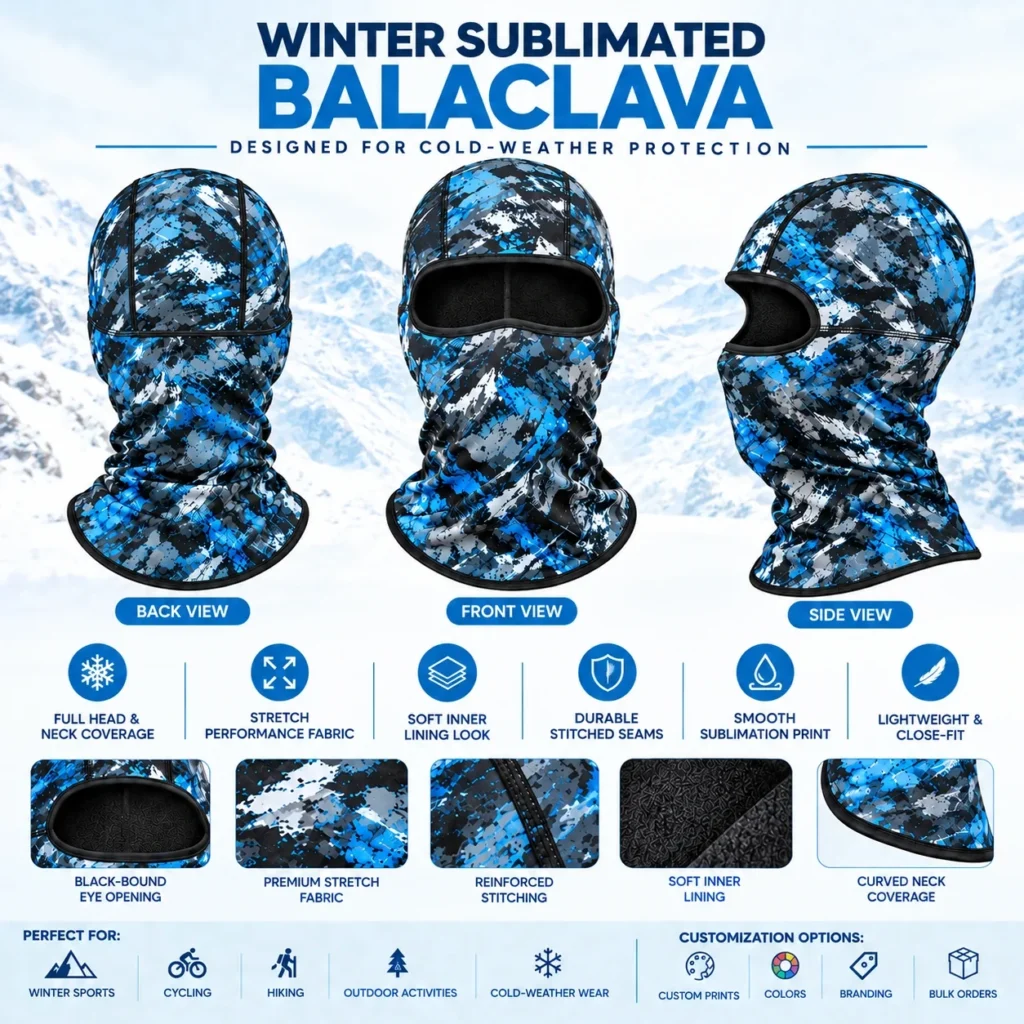 Pasamontañas sublimado de camuflaje de invierno – ajustado: características y vistas
