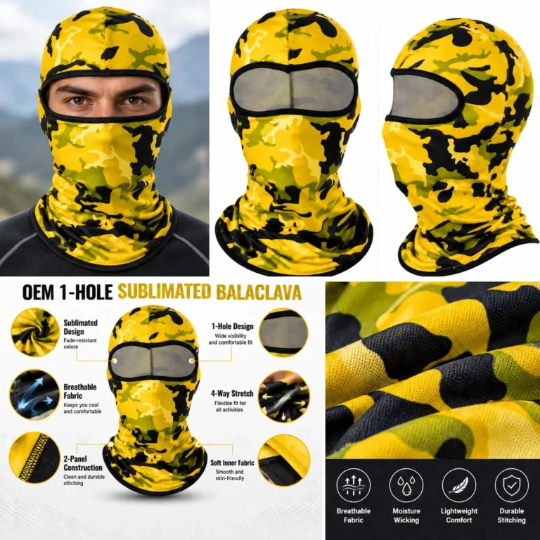 Custom Yellow Camo Sublimated Balaclava – Mesh Eye: features and views