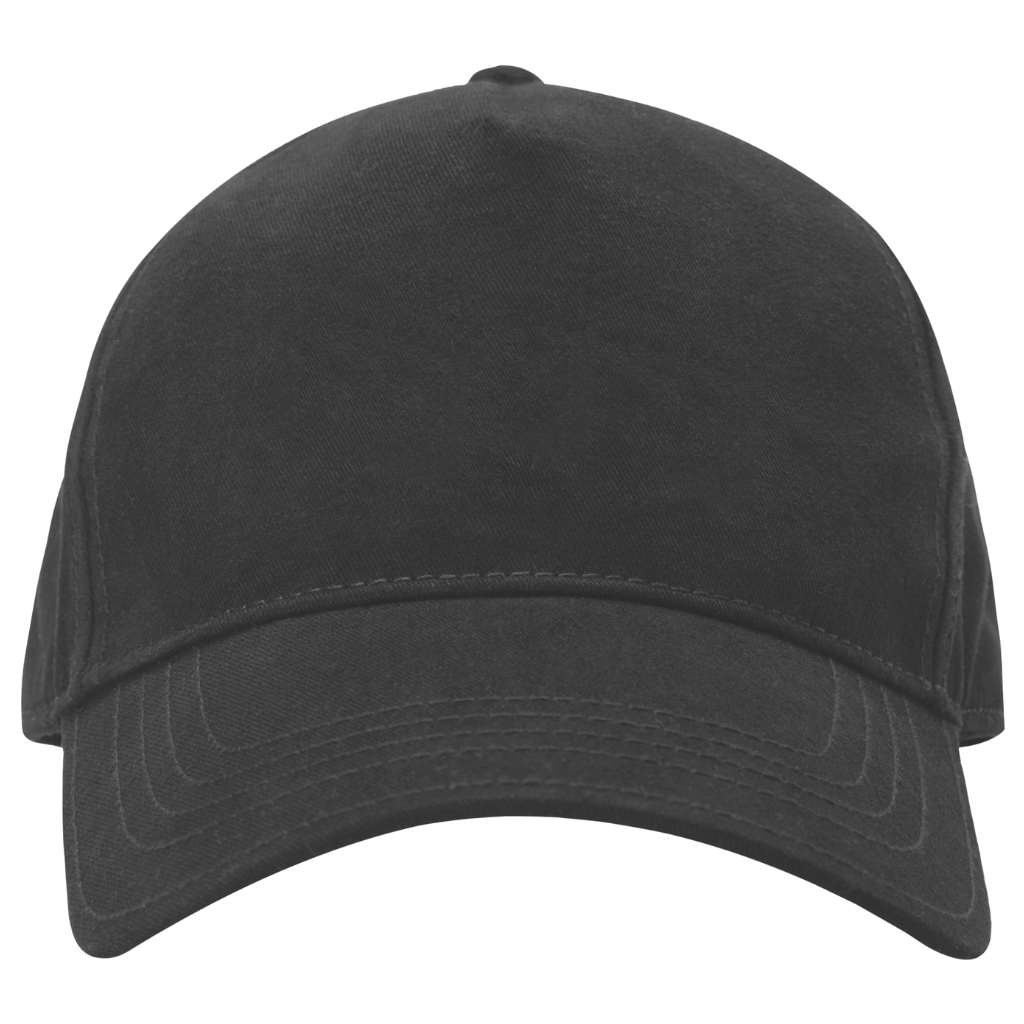 Schwarze Baseballkappe mit gebogenem Schirm, Vorderansicht