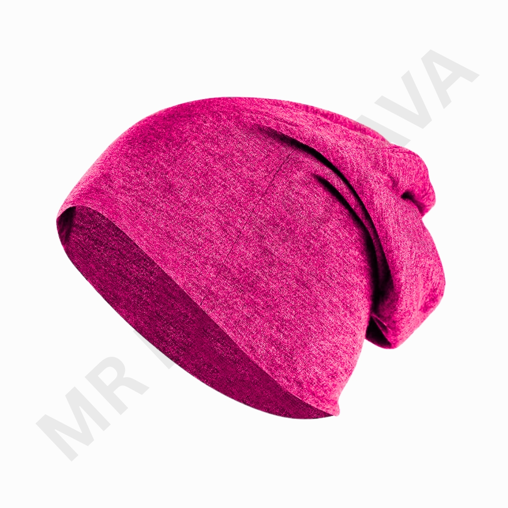 A vivid pink knit hat with a slouchy, folded design photographed against a white background.