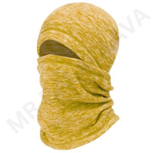 Yellow balaclava with textured fabric.