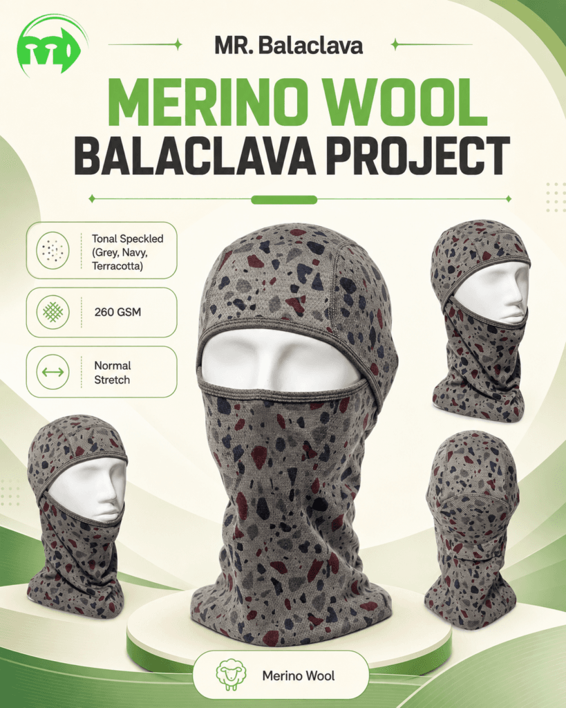 Merino wool balaclava made for a UK brand, portfolio project