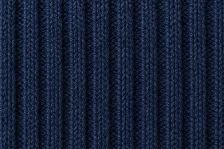 Close-up of navy acrylic 2x2 rib knit with raised ribs