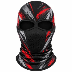 Black and Red Splatter-Print 2-Hole Motorcycle Balaclava – Vented Mouth