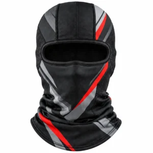Black and Red Racing-Stripe Ski Balaclava – Breathable Mesh Side Panels