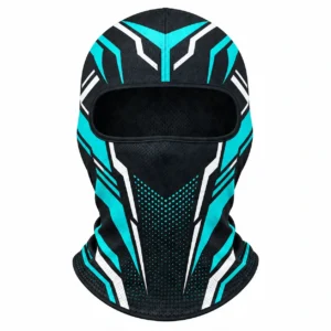 Black and Teal Geometric Ski Balaclava – Breathable Mesh, Flatlock Seams