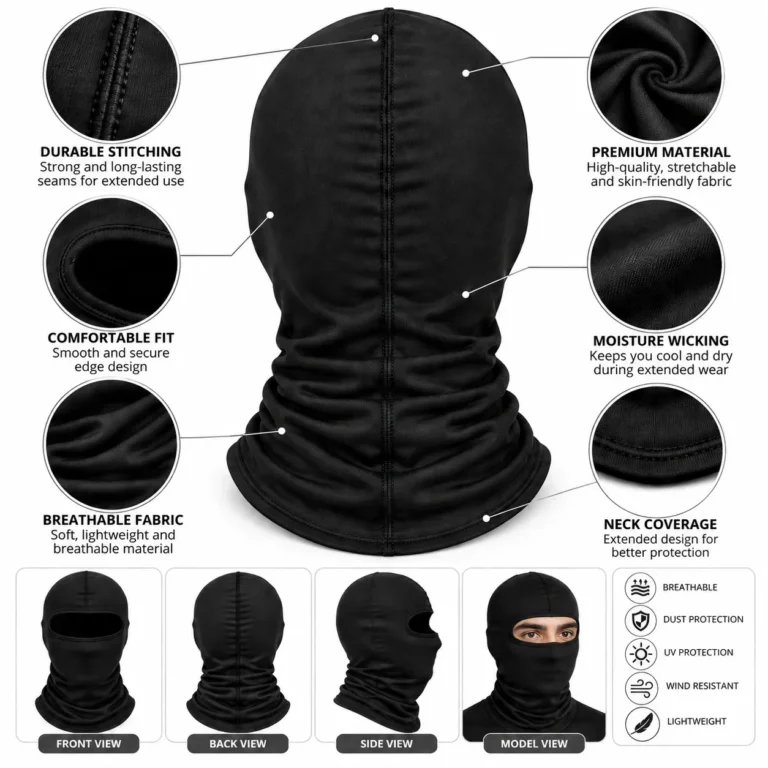 Black Lightweight Motorcycle Balaclava – Moisture-Wicking Helmet Liner: features and views