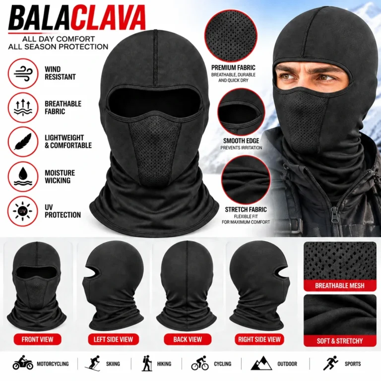 Black Motorcycle Balaclava – Breathable Mesh Mouth Panel: features and views
