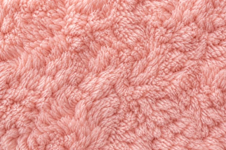 Close-up of blush-pink coral fleece with a long, plush pile