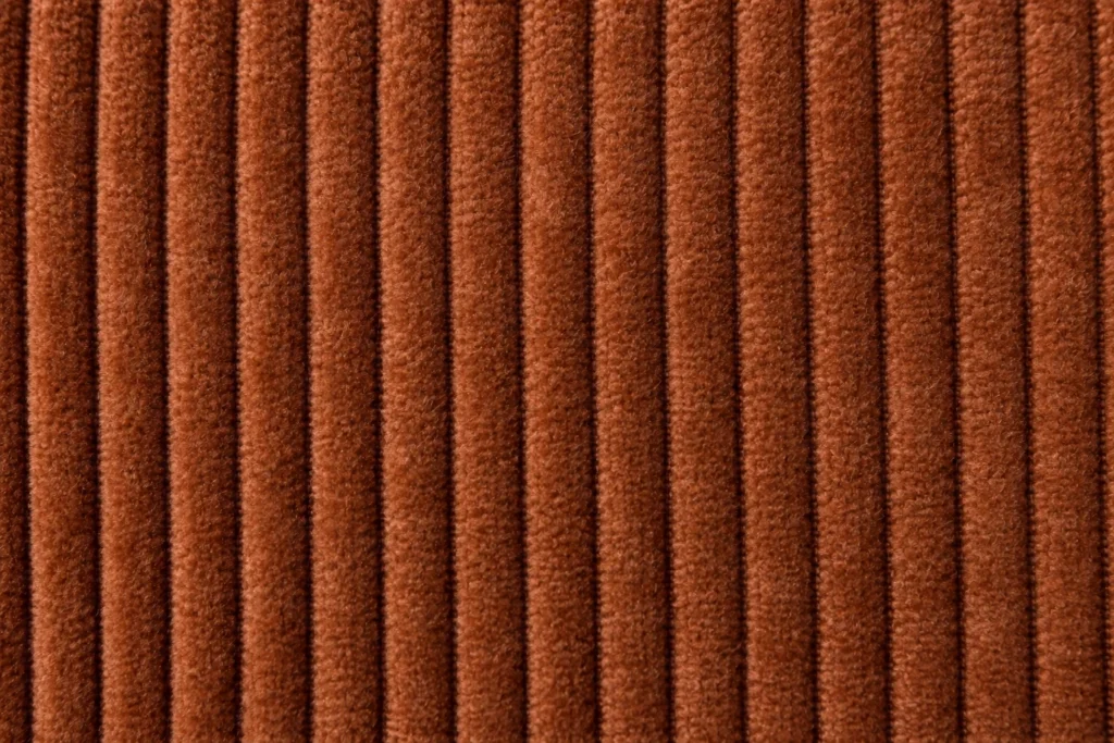 Pana (tejido para gorras): primer plano de pana color óxido con suaves canales paralelos