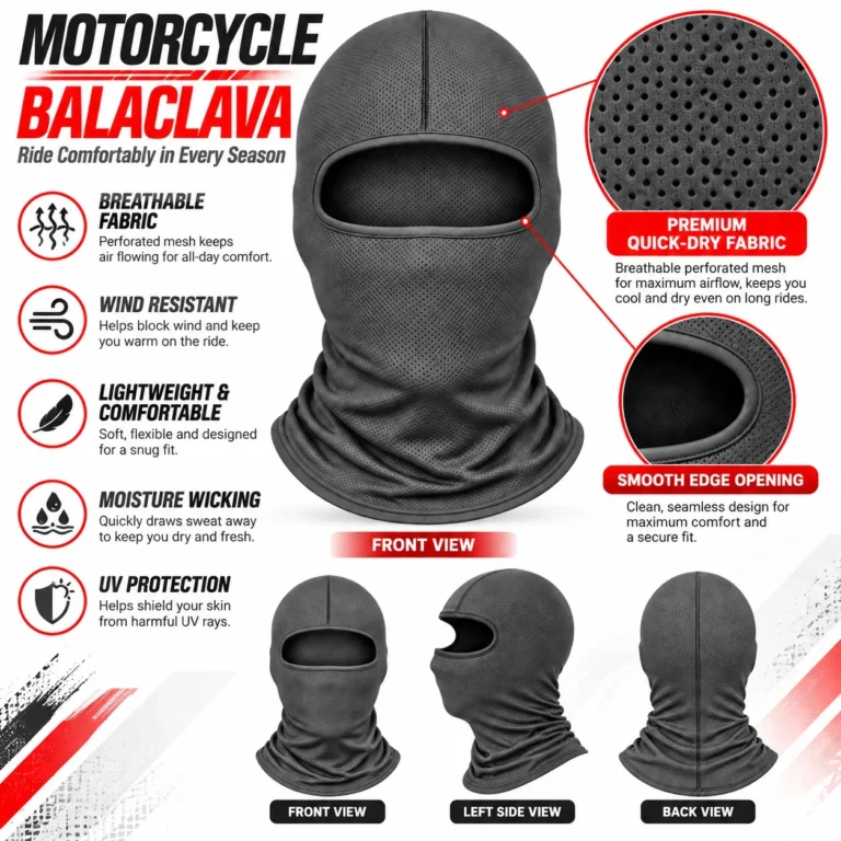 Grey Perforated Mesh Motorcycle Balaclava – Quick-Dry: features and views