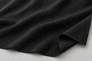 Black stretch jersey swatch in soft ripples with one corner folded back