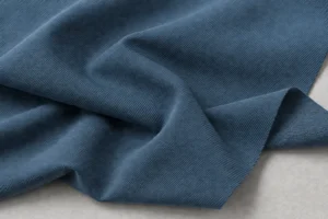 Tissu extérieur tissé stretch bleu acier froncé en plis souples