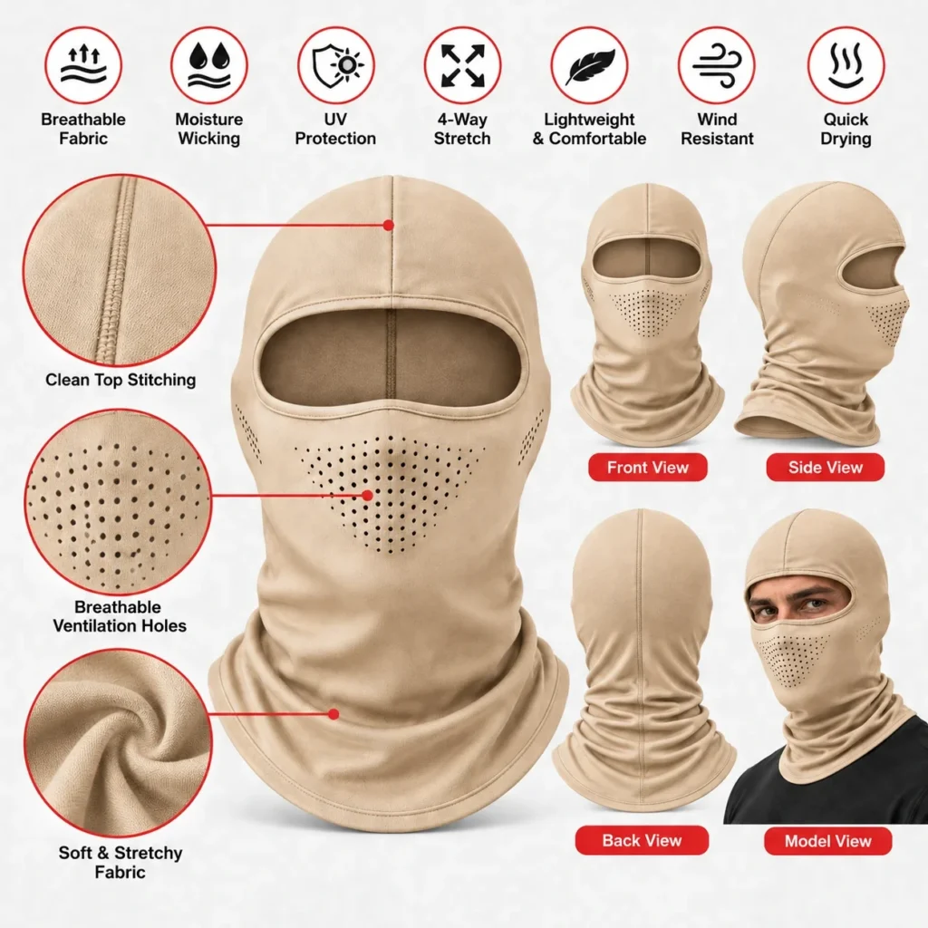 Cagoule d’été beige – stretch quatre sens à séchage rapide : caractéristiques et vues