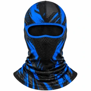 Pasamontañas de moto con estampado de panal negro y azul – zona bucal perforada