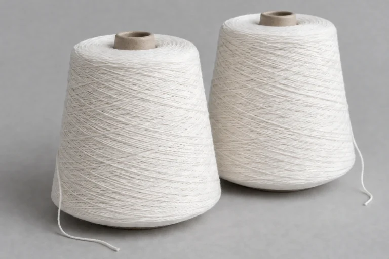 Combed Cotton Sock Yarn (Cotton/Nylon/Elastane): two unlabelled cones of white combed cotton sock yarn