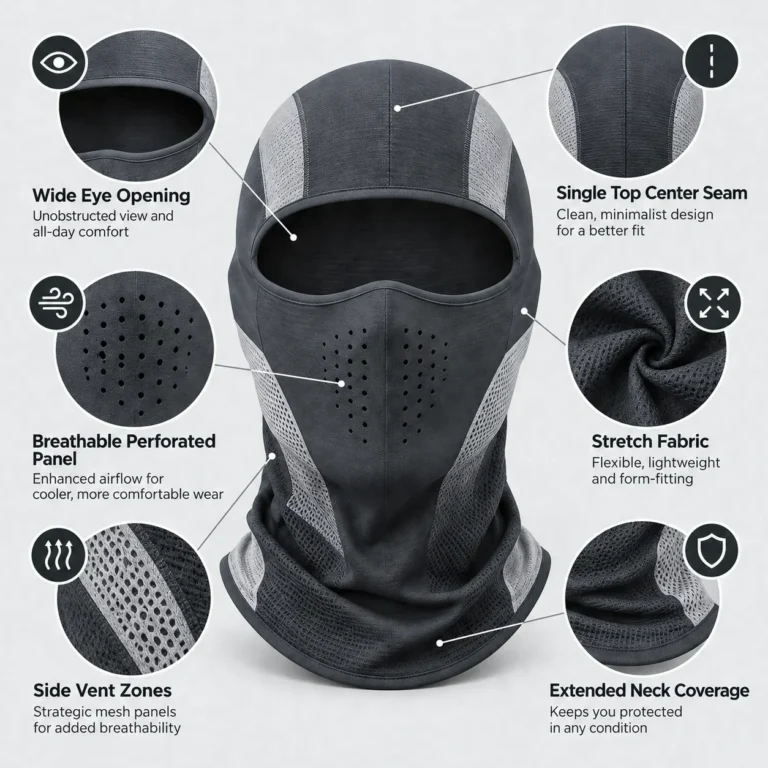 Dark Grey Stretch Balaclava – Mesh Side Panels, Perforated Mouth: features and views
