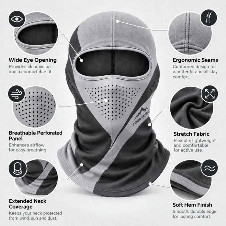 Grey and Charcoal Summer Balaclava – Contoured Seams, Perforated Panel: features and views