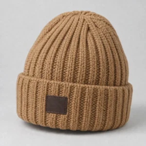 Custom Leather Patch Beanie – Chunky Rib, Wide Cuff