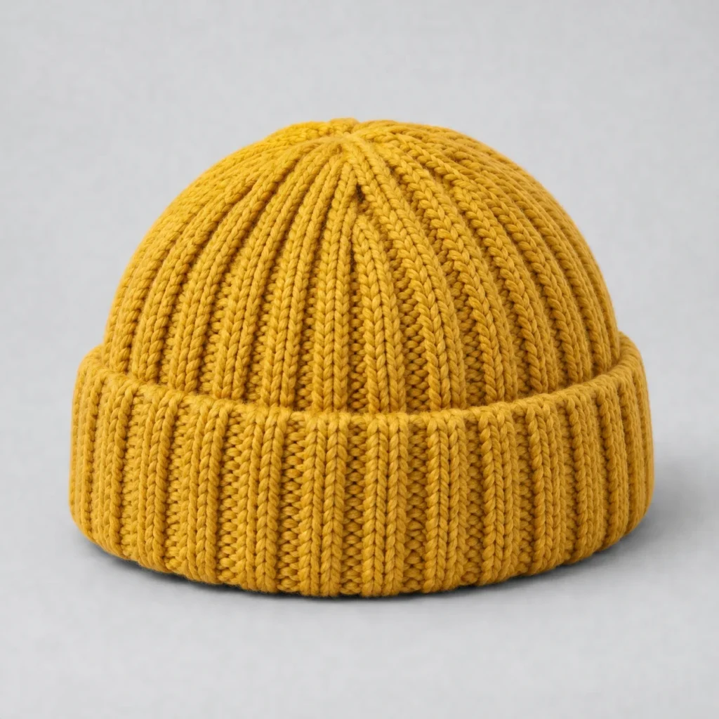 Mustard Fisherman Beanie, three-quarter front view