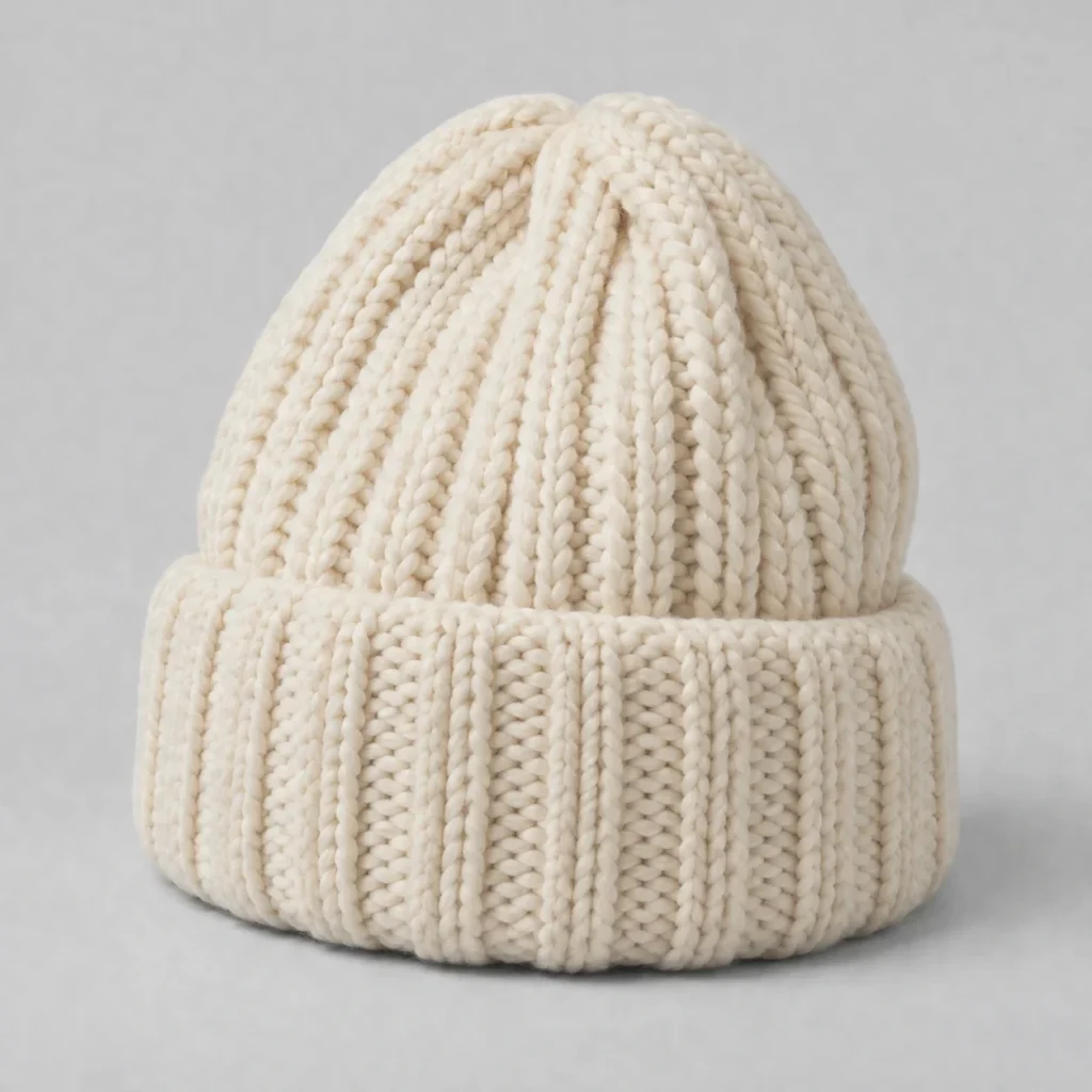 Bonnet oversize grosse maille crème, vue de trois quarts face