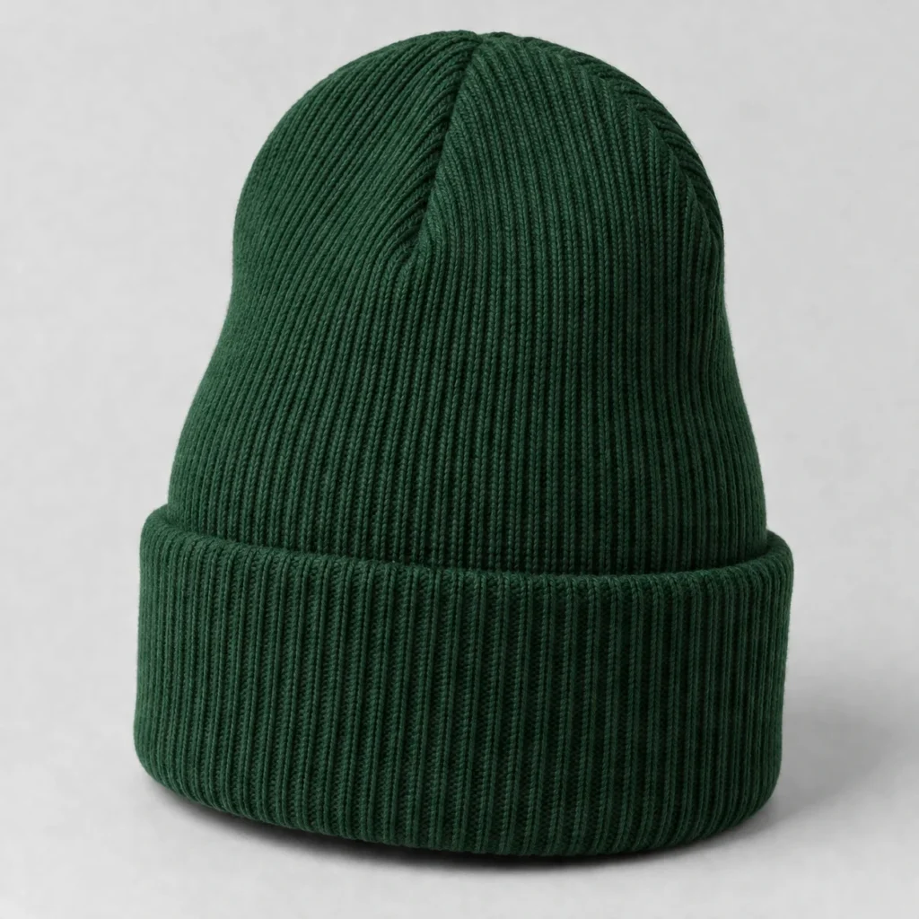 Forest green High Top Beanie, three-quarter front view